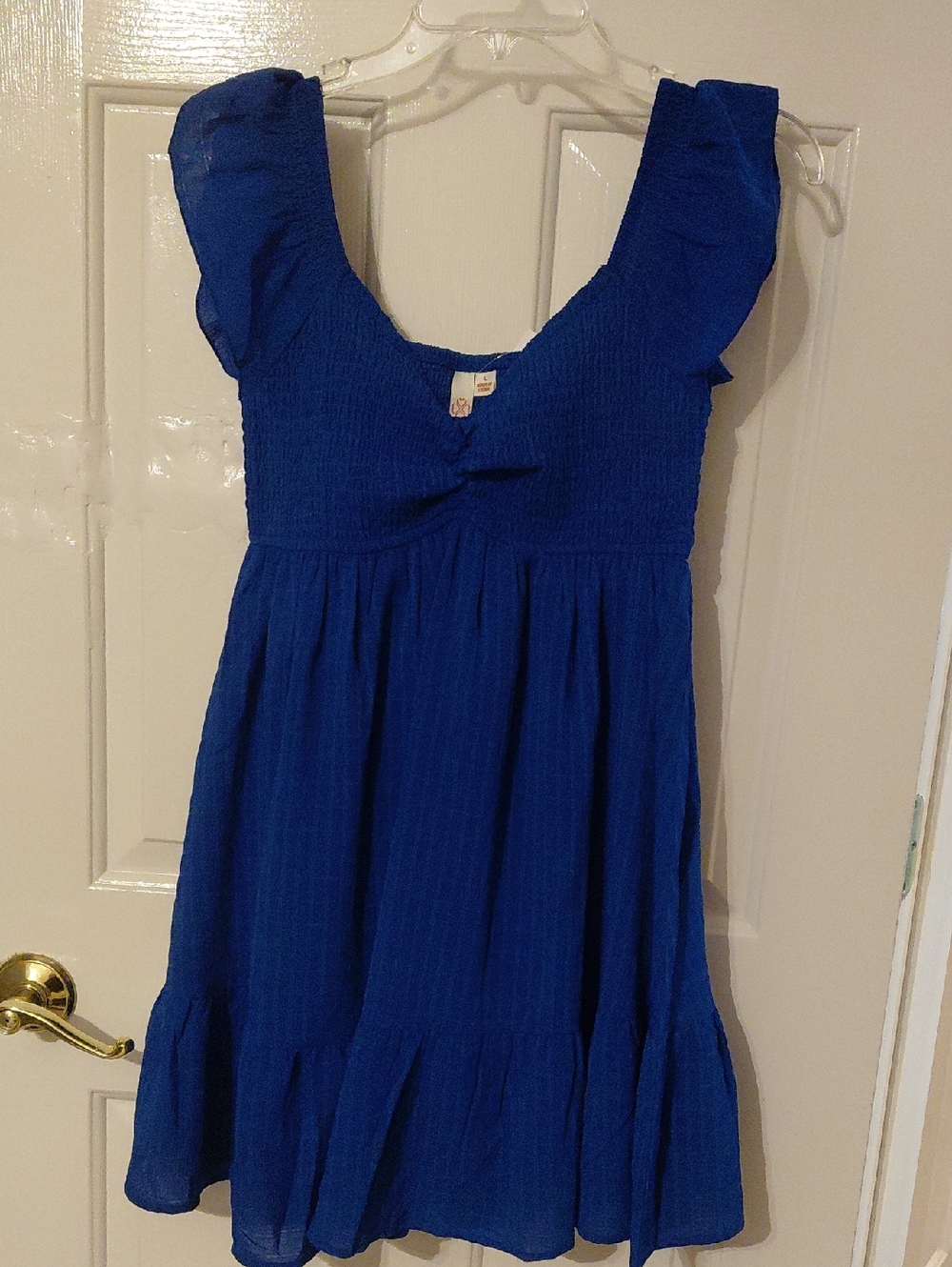 Girls Royal Blue Smocked Flutter Sleeve Dress